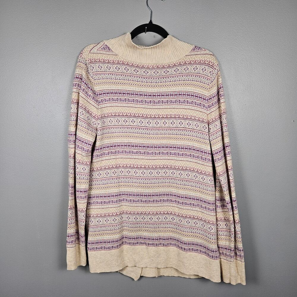 Eddie Bauer Womens XL Fair Isle Shawl Collar Cardigan‎ Sweater Cream Purple - Picture 2 of 8